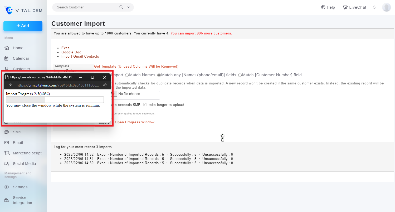 What do I do if the system does not respond after importing Customer data?