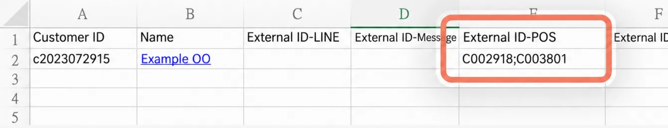 When importing/exporting, if the customer has multiple external IDs of a single type, separate them with a half-width semicolon